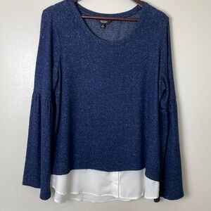 Simply Vera Vera Wang Blue Long Sleeve Mock Layer Top. Size Medium